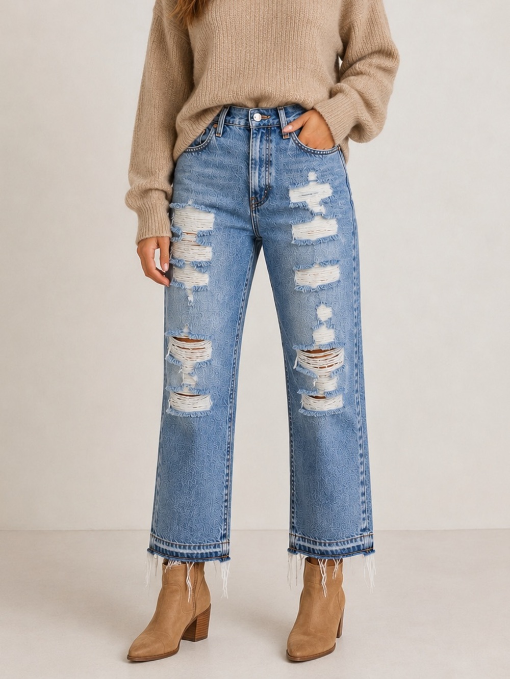 Levi’s Women’s 27 High Rise Relaxed Straight Ankle Jeans Distressed Raw Hem